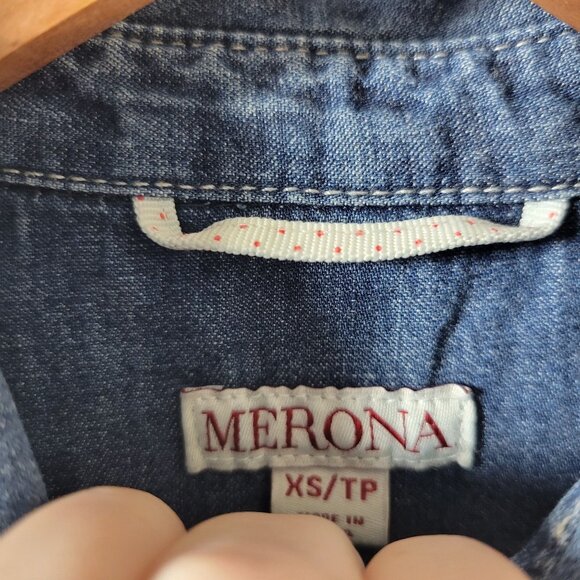 Merona western Womens Denim Chambray Button Up Shirt XS Blue Westerncore Casual - Picture 2 of 10